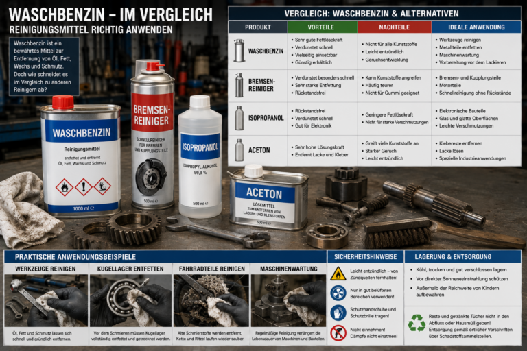 Waschbenzin im Vergleich zu anderen Reinigungsmitteln